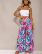 cflo Pantaloni Albastru-Roz din Vâscoză cu Talie Înaltă și Croi Larg cu Elastic în Talie Nansialia