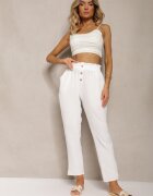 cflo Pantaloni Albi de tip Paper Bag cu talie înaltă cu elastic în talie Salvavia