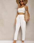 cflo Pantaloni Albi de tip Paper Bag cu talie înaltă cu elastic în talie Salvavia