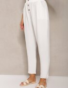 cflo Pantaloni Albi de tip Paper Bag cu talie înaltă cu elastic în talie Salvavia