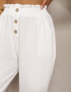 cflo Pantaloni Albi de tip Paper Bag cu talie înaltă cu elastic în talie Salvavia