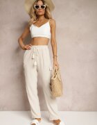 cflo Pantaloni Bej deschis Talie înaltă croială cargo cu buzunare finisați cu elastic în talie Efiene