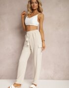 cflo Pantaloni Bej deschis Talie înaltă croială cargo cu buzunare finisați cu elastic în talie Efiene