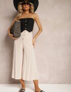 cflo Pantaloni Bej din vâscoză Palazzo cu elastic în talie decorați cu nasturi cu picior 3/4 Efinna