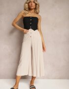 cflo Pantaloni Bej din vâscoză Palazzo cu elastic în talie decorați cu nasturi cu picior 3/4 Efinna