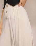 cflo Pantaloni Bej din vâscoză Palazzo cu elastic în talie decorați cu nasturi cu picior 3/4 Efinna