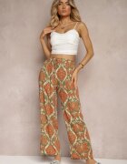 cflo Pantaloni bej închis din viscoză Boho Talie înaltă cu picioare largi și elastic în talie Tiamarra