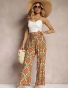 cflo Pantaloni bej închis din viscoză Boho Talie înaltă cu picioare largi și elastic în talie Tiamarra