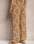 cflo Pantaloni bej închis din viscoză Boho Talie înaltă cu picioare largi și elastic în talie Tiamarra