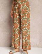 cflo Pantaloni bej închis din viscoză Boho Talie înaltă cu picioare largi și elastic în talie Tiamarra