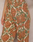cflo Pantaloni bej închis din viscoză Boho Talie înaltă cu picioare largi și elastic în talie Tiamarra