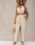cflo Pantaloni bej tip Paper Bag cu talie înaltă cu elastic în talie Salvavia