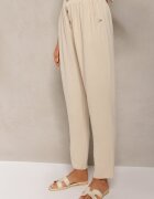 cflo Pantaloni bej tip Paper Bag cu talie înaltă cu elastic în talie Salvavia