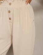 cflo Pantaloni bej tip Paper Bag cu talie înaltă cu elastic în talie Salvavia