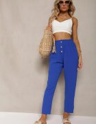 cflo Pantaloni Bleumarin-Albastru Tip Paper Bag High Waist cu elastic în talie Salvavia