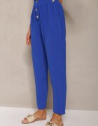 cflo Pantaloni Bleumarin-Albastru Tip Paper Bag High Waist cu elastic în talie Salvavia