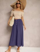 cflo Pantaloni bleumarin de viscoză Palazzo cu elastic în talie decorați cu nasturi cu lungimea 3/4 Efinna