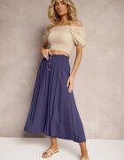 cflo Pantaloni bleumarin de viscoză Palazzo cu elastic în talie decorați cu nasturi cu lungimea 3/4 Efinna