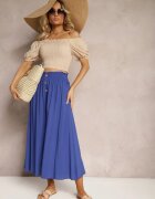 cflo Pantaloni bleumarin din viscoză Palazzo cu elastic în talie decorați cu nasturi cu lungime 3/4 Efinna