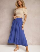 cflo Pantaloni bleumarin din viscoză Palazzo cu elastic în talie decorați cu nasturi cu lungime 3/4 Efinna