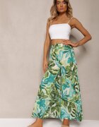 cflo Pantaloni din viscoză Verzi cu talie înaltă și picioare largi cu elastic în talie Nansialia