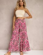 cflo Pantaloni Fucsia din Viscoză cu Picioare Lărgi Talie înaltă cu Elastic în Talie Risettasmi