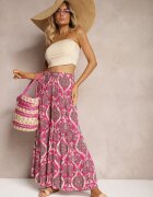 cflo Pantaloni Fucsia din Viscoză cu Picioare Lărgi Talie înaltă cu Elastic în Talie Risettasmi