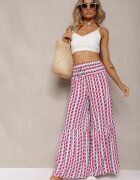 cflo Pantaloni Fucsia și Alb din Viscoză cu Talie înaltă Tip Palazzo cu Elastic în Talie Tiimacella