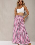 cflo Pantaloni Fucsia și Alb din Viscoză cu Talie înaltă Tip Palazzo cu Elastic în Talie Tiimacella