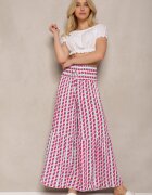 cflo Pantaloni Fucsia și Alb din Viscoză cu Talie înaltă Tip Palazzo cu Elastic în Talie Tiimacella