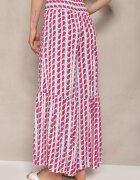 cflo Pantaloni Fucsia și Alb din Viscoză cu Talie înaltă Tip Palazzo cu Elastic în Talie Tiimacella