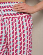 cflo Pantaloni Fucsia și Alb din Viscoză cu Talie înaltă Tip Palazzo cu Elastic în Talie Tiimacella