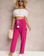 cflo Pantaloni Fucsia Talie Înaltă cu Croială Cargo cu Buzunare Finisați cu Elastic în Talie Efiene