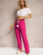 cflo Pantaloni Fucsia Talie Înaltă cu Croială Cargo cu Buzunare Finisați cu Elastic în Talie Efiene