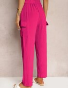 cflo Pantaloni Fucsia Talie Înaltă cu Croială Cargo cu Buzunare Finisați cu Elastic în Talie Efiene