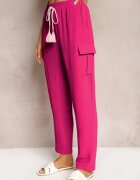 cflo Pantaloni Fucsia Talie Înaltă cu Croială Cargo cu Buzunare Finisați cu Elastic în Talie Efiene