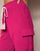 cflo Pantaloni Fucsia Talie Înaltă cu Croială Cargo cu Buzunare Finisați cu Elastic în Talie Efiene