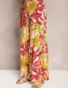cflo Pantaloni Galben-Roz High Waist din Vâscoză Tip Palazzo cu Elastic în Talie Haestria