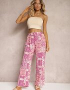 cflo Pantaloni Largi Roz Tip Palazzo din Viscoză cu elastic în talie Melafea