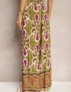 cflo Pantaloni Largi Verde-Violet din Viscoză Decorați cu Decupaje pe Picioare și cu Model Ornamental Giathena