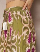 cflo Pantaloni Largi Verde-Violet din Viscoză Decorați cu Decupaje pe Picioare și cu Model Ornamental Giathena