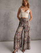 cflo Pantaloni Maro Tip Palazzo din Viscoză High Waist cu Elastic în Talie Bistalia