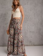cflo Pantaloni Maro Tip Palazzo din Viscoză High Waist cu Elastic în Talie Bistalia