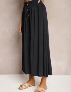 cflo Pantaloni Negri de Vâscoză Palazzo cu Elastic în Talie Decorați cu Nasturi și Crăci 3/4 Efinna
