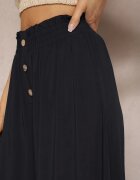 cflo Pantaloni Negri de Vâscoză Palazzo cu Elastic în Talie Decorați cu Nasturi și Crăci 3/4 Efinna
