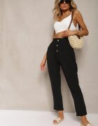 cflo Pantaloni Negri Tip Paper Bag Talie Înaltă cu Elastic în Talie Salvavia