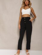cflo Pantaloni Negri Tip Paper Bag Talie Înaltă cu Elastic în Talie Salvavia