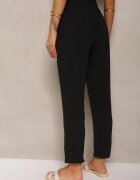 cflo Pantaloni Negri Tip Paper Bag Talie Înaltă cu Elastic în Talie Salvavia