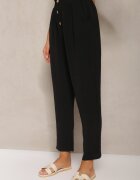 cflo Pantaloni Negri Tip Paper Bag Talie Înaltă cu Elastic în Talie Salvavia