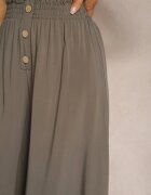 cflo Pantaloni Palazzo Maro din viscoză cu talie elastică decorați cu nasturi cu lungime 3/4 Efinna